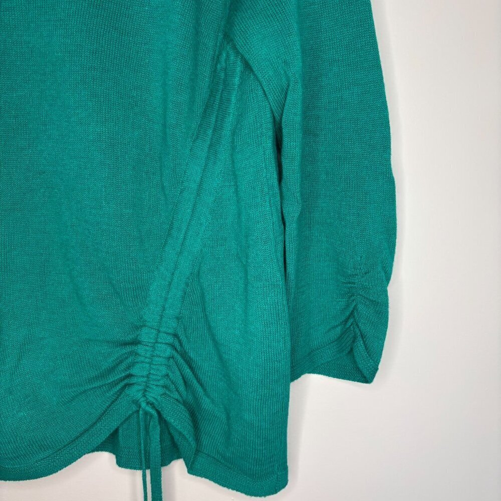 CHICO'S Long Ruched Sleeve Drawstring Knit Sweater Womens S Petite Green Stretch - Picture 3 of 6